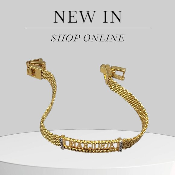 Danbury Mint Marjorie Monogrammed Bracelet 14k Gold Plated Two Diamond 7.5-8.5" - Picture 2 of 16